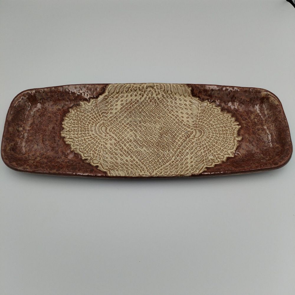 Brookwood Ceramic Handmade Glazed Platter 15" Brown‎ Beige Coastal Beach Skinny